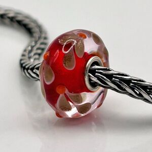 TROLLBEADS Red & Gold Glitter Flower Ferns Unique LAA 925S NEW! Winter Christmas